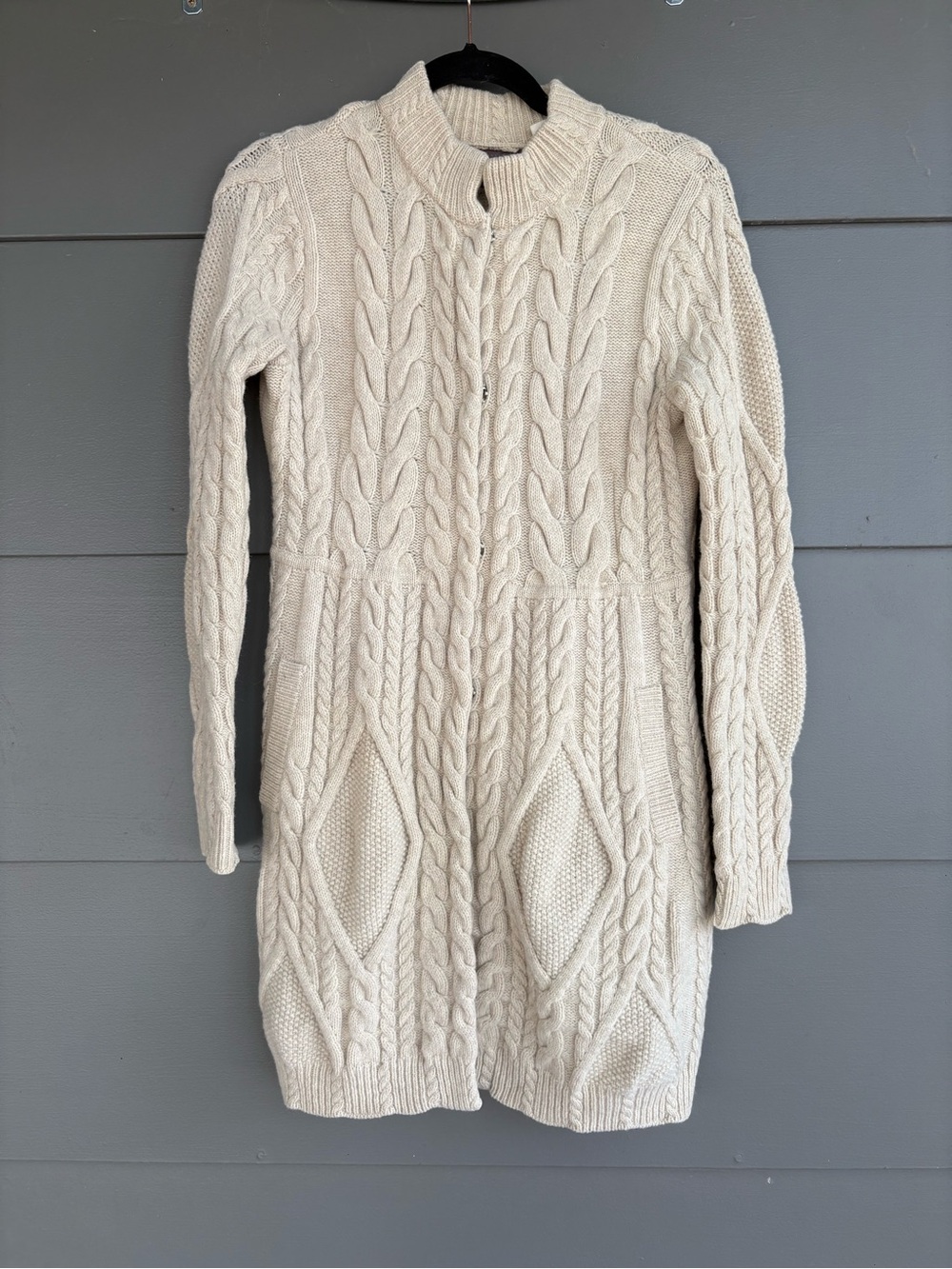 Anthropologie Guinevere White Cable Knit Lambswool Sweater Jacket